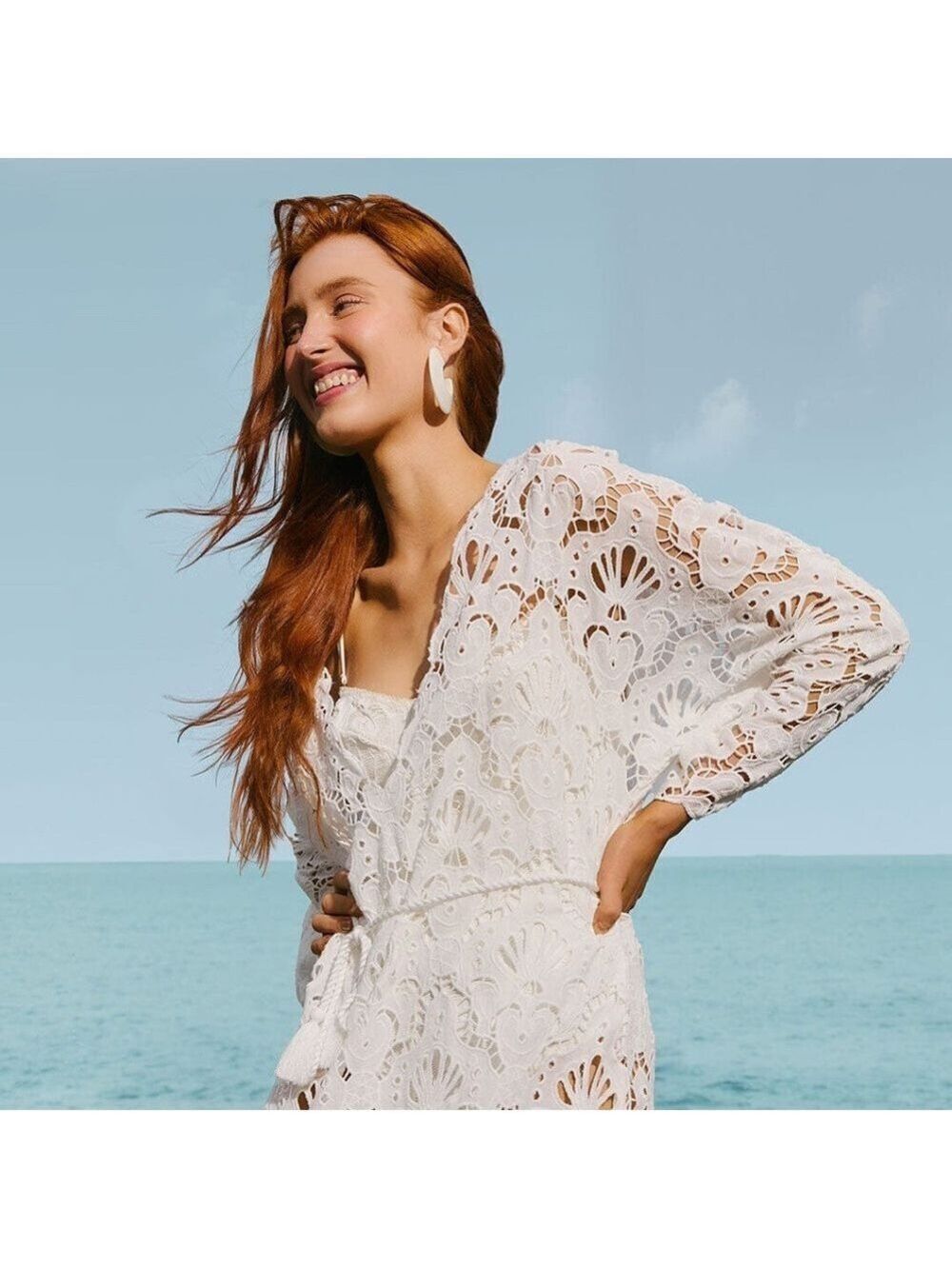 Farm Rio White Seashell Eyelet Mini Dress - Picture 3 of 8